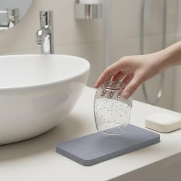 Imagem de Conjunto de porta-copos absorventes e tapetes de pia de secagem rápida para balcão de banheiro parceiros de superfície de cozinha uso doméstico 2 peças (cinza, 16 x 7,9 cm)