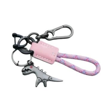 Imagem de Chaveiro De Dinossauro Premium Em Couro Trançado E Metal Para Motocicl