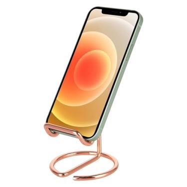 Imagem de Suporte de telefone de metal ouro rosa para mesa, suporte universal de telefone compatível com iPhone, iPad e todos os smartphones - acessório de mesa fofo com ângulo de visão ergonômico