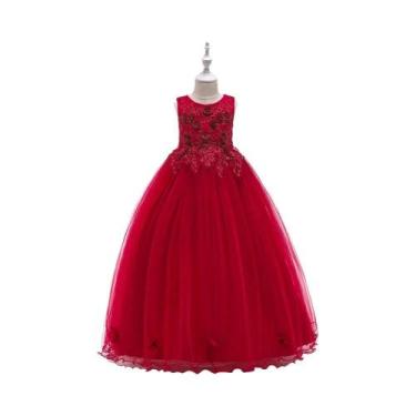 Imagem de Vestido De Festa Longo Para Meninas Com Renda, Tule E Flores Para Dama