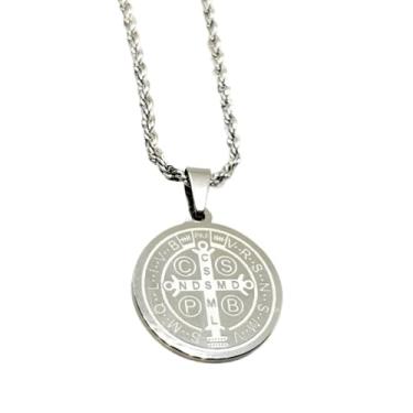 Imagem de Cordão Baiano Torcido Masculino 2mm Aço Inox com Pingente São Bento Gravado a Laser 45cm 60cm ou 70cm Fino Discreto (70cm)