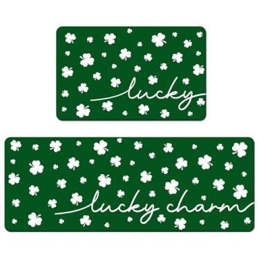 Imagem de APROPHIC Tapete de cozinha do dia de São Patrício, tapetes e tapetes verdes da sorte trevos conjunto de 2, decoração do dia de São Patrício para festival irlandês, cozinha, banheiro, tapete