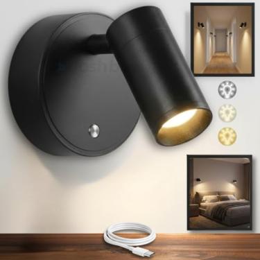 Imagem de Luminária Recarregável LED Abajur Sem Fio Touch Rotação 360°, Ajuste de Ângulo, 3 Níveis de Cor, Bateria, Instalação Sem Furação, Arandela Ideal para Quarto, Sala e Escritório