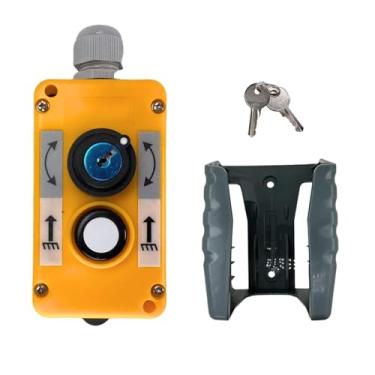 Imagem de AUTO OCCASION Interruptores de botão de pressão de guindaste elétrico de 2 botões industriais à prova d'água com suporte de caixa com chave COB industrial para cima e para baixo controle de botão de