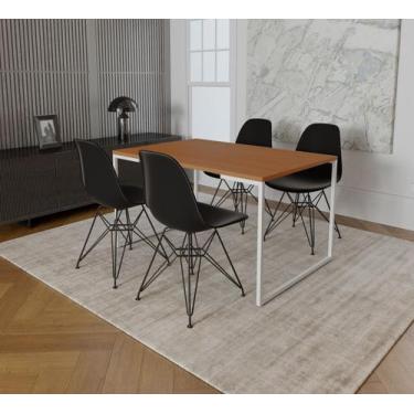 Imagem de Mesa Industrial Base Ferro Branco Tampo 137x90 Canela 4 Cadeiras Eames