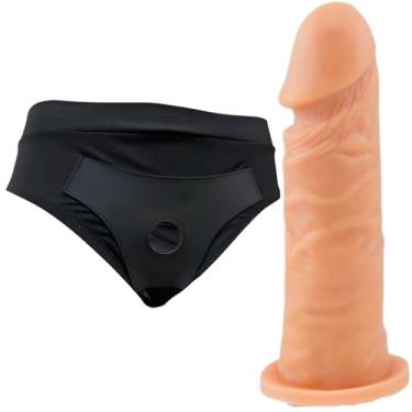 Imagem de Kit Com Cinta peniana Cintaralho Calcinta Estilo Cueca Splex Strap On Confortável Tamanho P Ao GG +Pênis De Borracha Realístico Prótese de Silicone Dildo Consolo Capa Peniana Brinquedo Adulto Feminino Masculino Penis Macio Grande vários Tamanhos (PROTESE:15,5X3,5 BEGE;, TAMANHO CALCINTA: P)