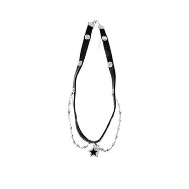Imagem de Colar gargantilha com estrela em camadas para mulheres, colar bonito e estético com corrente alternada, joias vintage emo