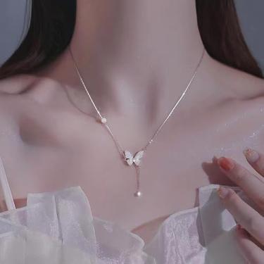 Imagem de Requintada corrente de clavícula com pingente de borboleta para mulheres, colar de borboleta com franjas temperamentais, joia moderna