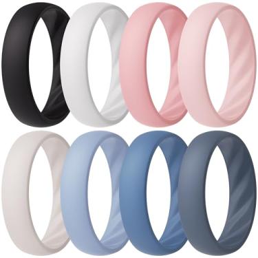 Imagem de ThunderFit Alianças de casamento de silicone para mulheres, anéis de compromisso com ranhuras onduladas elegantes, 6 mm de largura, 2 mm de espessura, respirável, anéis de noivado femininos de