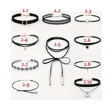 Imagem de 01 Gargantilha Cordão Chocker Bijoux Colar - Kit 02 (MODELO 2.5 - Preto com dourado)