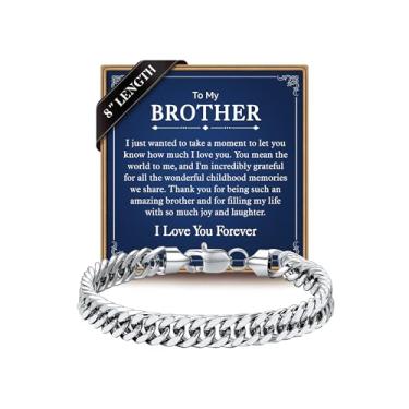 Imagem de IEFLIFE Pulseira de presente para homens - prata/preta de aço inoxidável cubano corrente corrente presente para filho neto, presente de aniversário para homem, namorado, pulseira masculina de 8 mm de