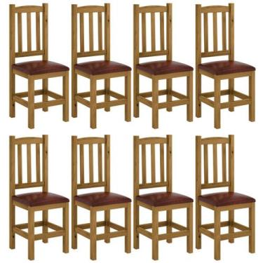 Imagem de Kit 8 Cadeiras Madeira Maciça Estofado material sintético Marrom Diama