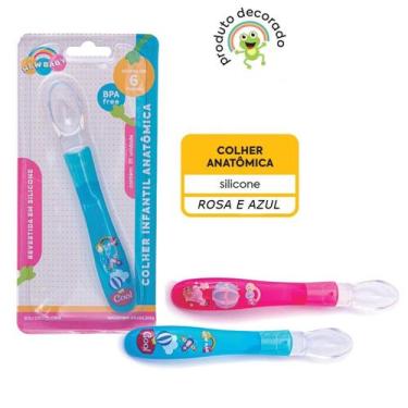 Imagem de Colher Bebê Infantil Silicone Macio Anatômico Desenhada Rosa - BL FEST