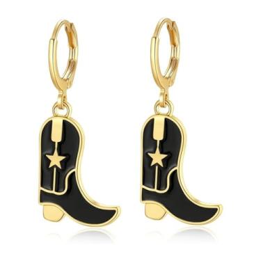 Imagem de Brincos femininos de faroeste, brincos de bota, brincos com pingente de howdy, strass, brincos pendurados, joias do país, presentes, Latão, Sem pedra preciosa