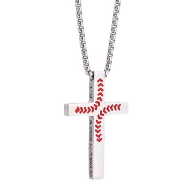 Imagem de Colar com Cruz de Beisebol para Homens, Pingente de Versículo Bíblico em Aço Inoxidável Joia Religiosa Cristã para Batismo e Confirmação Jogadores Beisebol (Prata)