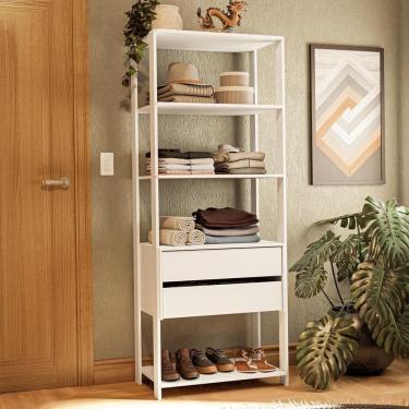 Imagem de Guarda-roupa Closet Modulado 2 Gavetas 4 Prateleiras 70 Cm Branco Valencia Madesa Xa Branco