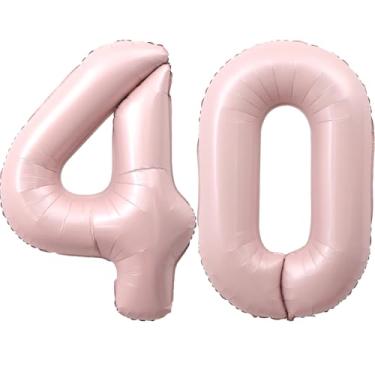 Imagem de SULALABOO Balão grande rosa claro número 40 de 101 cm 0-9 gigante digital 40º para decorações de aniversário de aniversário de formatura