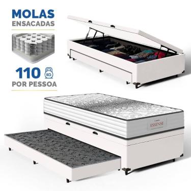 Imagem de Cama Box Baú com Colchão de Molas Ensacadas Double Face Essence Probel + Auxiliar Solteiro 88cm