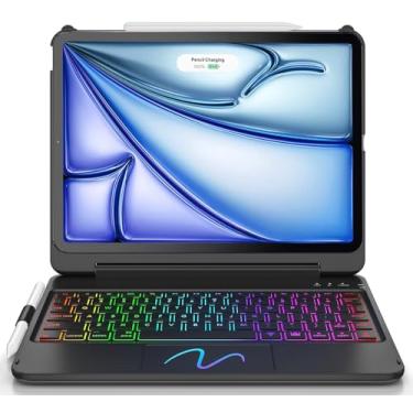 Imagem de FUWANG Capa para teclado iPad Air 5ª geração de 10,9 polegadas 2022, teclado inteligente de toque rotativo de 180° para iPad Air 4ª geração de 10,9 polegadas, hibernar/despertar automático-7