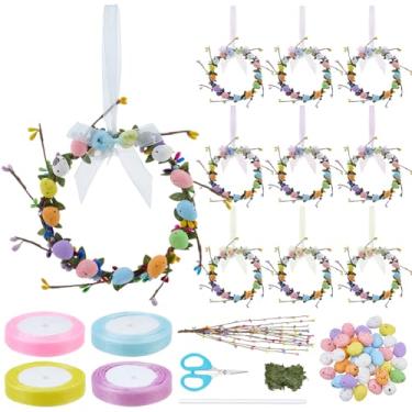 Imagem de FREEBLOSS Conjunto de 10 anéis de vela de ovo de Páscoa, guirlandas, kit de guirlandas de ovos de páscoa para pendurar na porta da frente, guirlanda de armário de cozinha com fita para decoração de