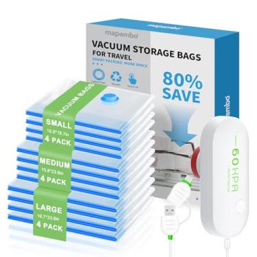 Imagem de Mapambo Pacote com 12 sacos de vácuo de viagem com bomba USB, sacos de embalagem a vácuo para viagem e bagagem, sacos de vedação a vácuo economizadores de espaço para roupas, Cruise Essentials, bolsas