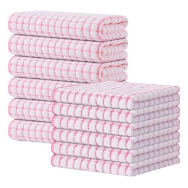 Imagem de Kitinjoy Conjunto de toalhas de cozinha e panos de prato de algodão, 16 x 25 polegadas e 30 x 30 cm a granel, toalhas de mão super macias e absorventes para secagem de cozinha, rosa