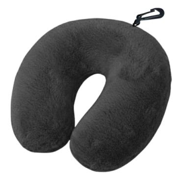 Imagem de Almofada de Pescoço para Viagem com Suporte Cervical, Enchimento Silicone Antialérgico, Tecido Fleece Macio, Zíper e Mosquetão Portátil (CHUMBO)