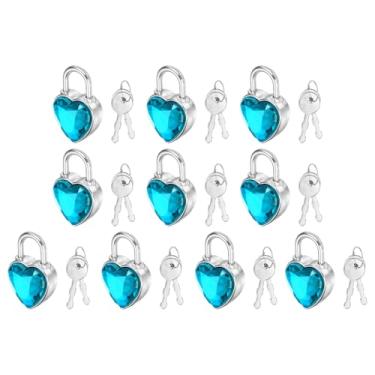 Imagem de PATIKIL 10 cadeados de diário, pequeno cadeado de metal em forma de coração, mini cadeados com chave com 2 chaves para diário, mala de viagem, caixa de joias, mochila, bagagem, azul claro