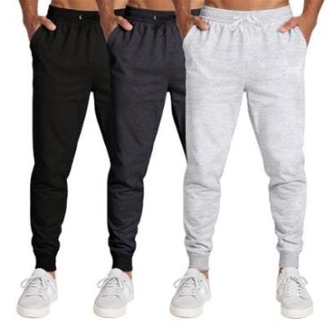 Imagem de Calça Masculina Moletom Flanelada Slim Bolsos Algodão Kit 3-Masculino