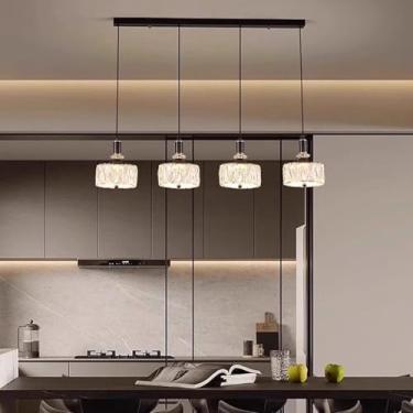 Imagem de Lustre moderno de cristal K9 com LED para mesa de jantar, cozinha e sala de jantar (4 braços). Regulável e com altura ajustável.