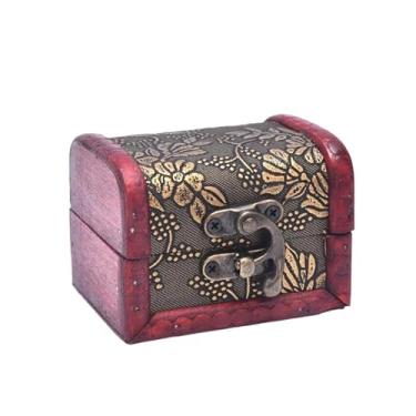 Imagem de 1 caixa organizadora de joias vintage mini baú de tesouro de madeira, caixa organizadora de joias, caixa de presente (dourada)