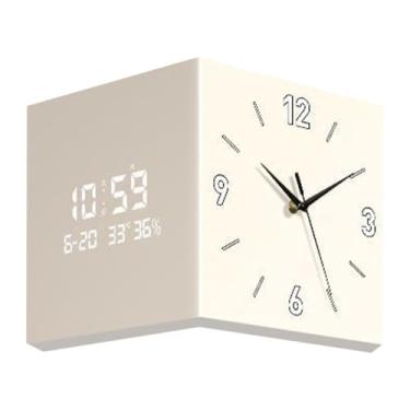 Imagem de Wswqop Relógio de Canto Metálico, Relógio de Parede Dupla Face, Quadrado, Relógio Eletrônico de Fácil Leitura, Relógio de Pendurar para Sala de Estar, Cozinh, LEITE BRANCO