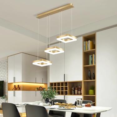 Imagem de Lustre LED Pendente Dourado de 70cm com Controle Remoto e Regulável, Design Angular Moderno para Sala de Jantar, Ideal para Cozinha, Ilha de Cozinha, Bar, Mesa de Jantar ou Escritório, Altur