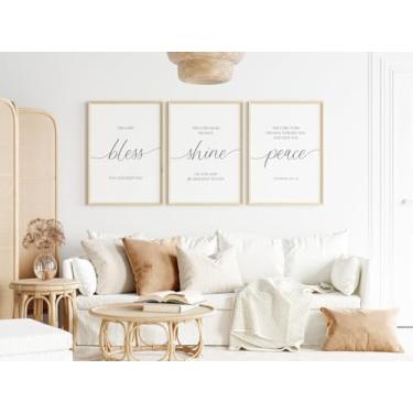 Imagem de Pôster de pintura de 3 peças The Lord Bless You And Keep You, números 6:24-26, versículo bíblico, imagens em tela, arte para quarto cristão, decoração de casa com moldura interna de madeira