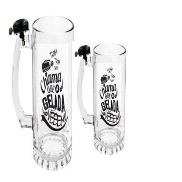 Imagem de KIT CANECA CHOPP CAMPAINHA CHAMA SINO VIDRO PREMIUM COPO DE VIDRO CERVEJA 450ML
