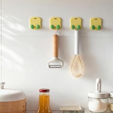 Imagem de 4 ganchos de comando adesivos de dopamina multiuso, ganchos de parede sem perfuração para pendurar, armazenamento em vários cômodos para plugues/chaves/lâminas/toalhas de cozinha (ABS, 4,9 x 4,9 x 2,1