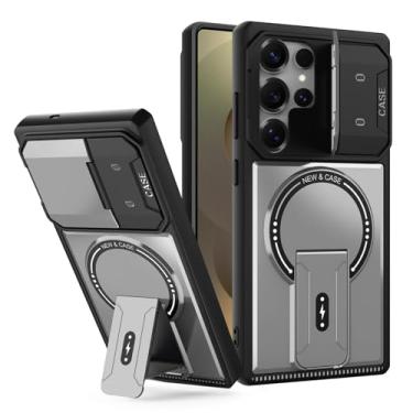 Imagem de Capa protetora com suporte para Samsung Galaxy S25/S25 Plus/S25 Ultra, proteção de grau militar, capa de lente deslizante, à prova de choque e compatível com carregamento sem fio (prata, S25 Plus)