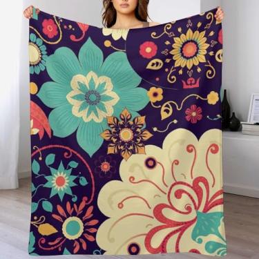 Imagem de Manta mandala, cobertor psicodélico, presentes para adultos, mulheres, homens, cobertores aconchegantes de flanela leve e macia para cama, sofá, acampamento, para todas as estações (127 x 101 cm)