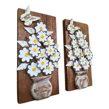 Imagem de Kit Quadros Borboleta Flores Madeira Sala Hall Varanda Rusti Cor Branco