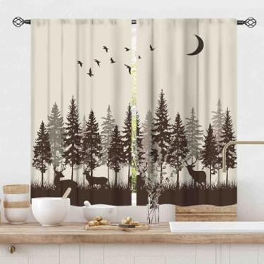 Imagem de Cortinas de veado para casa de fazenda, retrô rústica floresta lago pinheiro, silhueta campestre cabana chalé blackout para janela, tratamentos para cozinha, quarto, sala de estar, banheiro, 2 painéis