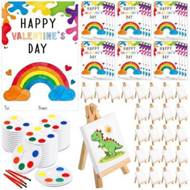 Imagem de Sabary 28 Sets Valentines Day Gift for Kids, Valentines Gift Painting Cards Painting Canvas Panel with Wooden Easel Watercolor Paint Brush Kit Packaging Bag for Class Art Party