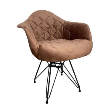 Imagem de Poltrona Jantar Eames Eiffel Estofada Caramelo Base Ferro Preto - Up H