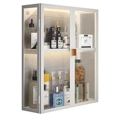 Imagem de Armário de banheiro doméstico montado na parede, armário de remédios de metal com porta de vidro caixa de armazenamento de perfumes cosméticos para banheiro, sala de estar, cozinha, armário (cor