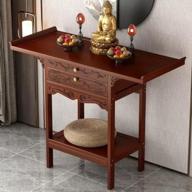 Imagem de Mesa de altar de meditação com armazenamento, armário de buda chinês para oração, suporte de santuário pessoal para relaxamento, mesa de nicho budista vermelha de 50 x 40 x 100 cm