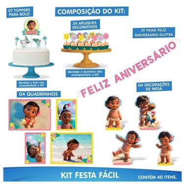 Imagem de Kit Festa Fácil Aniversário Moana Baby 40 Itens - Piffer