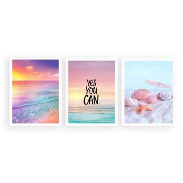 Imagem de Kit 3 Quadros Frase Praia Motivacional 33X24Cm