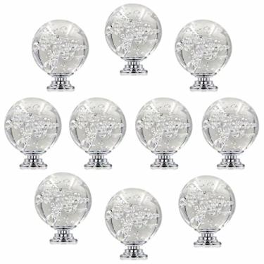 Imagem de JGHITROME Puxadores de gaveta de cristal de strass, puxador estilo europeu 40 mm 10 peças decorativas, fofas, transparentes, maçanetas/puxadores em forma de bola de cristal para armários de cozinha
