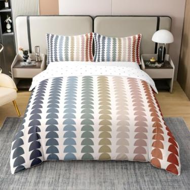 Imagem de jejeloiu Capa de edredom boêmio arco-íris, 100% algodão, Queen, vintage, abstrata, geométrica, para meninos, meninas, adolescentes, arte moderna de meados do século, conjunto de cama macio e leve