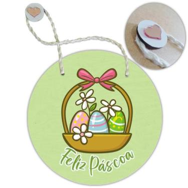 Imagem de Placa Porta com Alça Feliz Páscoa Coelho Coelha Ovo Guirlanda 19cm - R