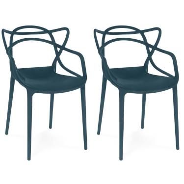 Imagem de Kit 2 Cadeiras De Jantar Allegra Design Empilhável - Azul Marinho